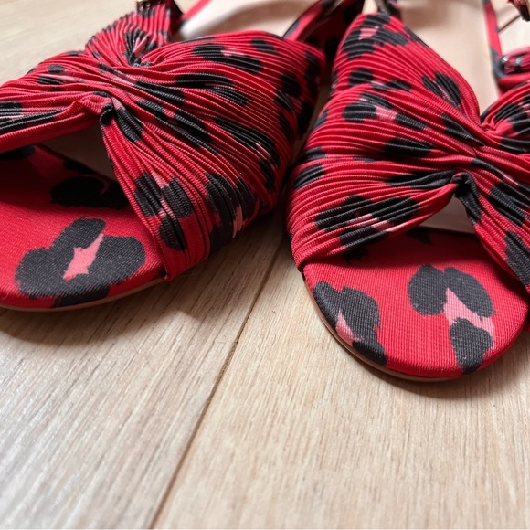 Cabi siren sandals leopard print pleated peep toe red ankle straps spool heel - Picture 6 of 14